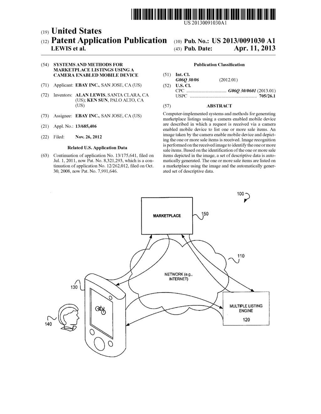 SYSTEMS AND METHODS FOR MARKETPLACE LISTINGS USING A CAMERA ENABLED MOBILE     DEVICE - diagram, schematic, and image 01