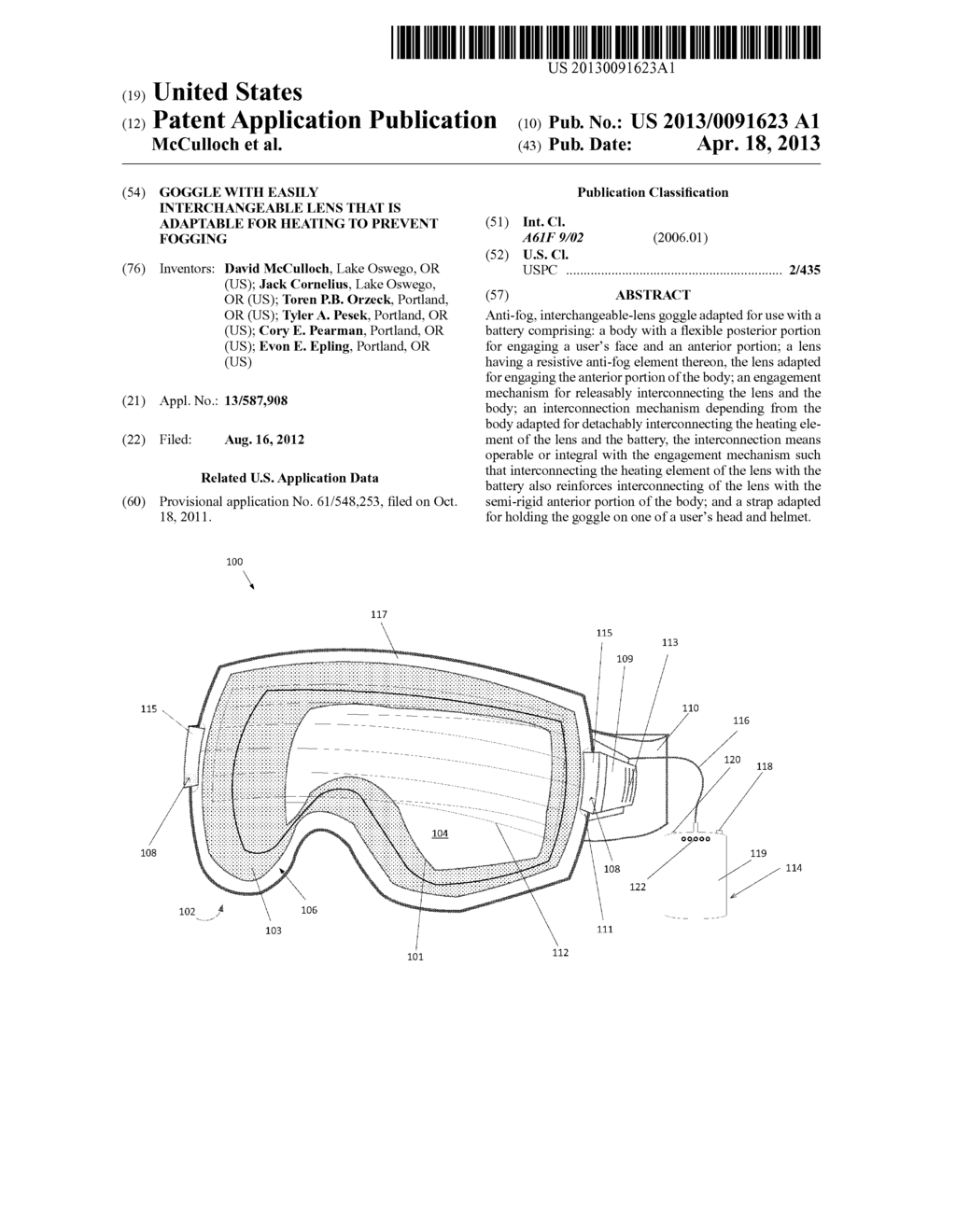 GOGGLE WITH EASILY INTERCHANGEABLE LENS THAT IS ADAPTABLE FOR HEATING TO     PREVENT FOGGING - diagram, schematic, and image 01