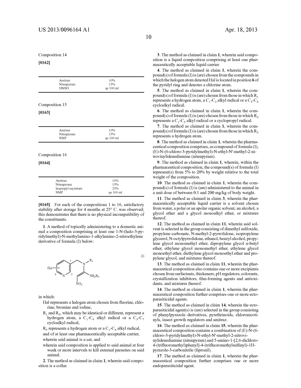 USE OF A 1-N-(HALO-3-PYRIDYLMETHYL)-N-METHYLAMINO-1-ALKYLAMINO-2-NITROETHY-    LENE DERIVATIVE FOR PREPARING A TOPICAL VETERINARY PHARMACEUTICAL     COMPOSITION FOR COMBATING EXTERNAL PARASITES - diagram, schematic, and image 14