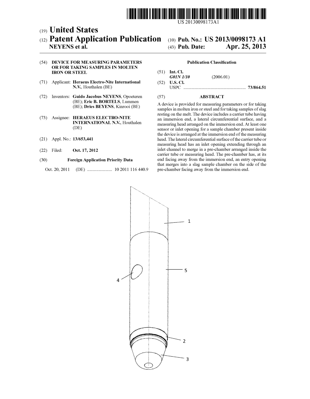 DEVICE FOR MEASURING PARAMETERS OR FOR TAKING SAMPLES IN MOLTEN IRON OR     STEEL - diagram, schematic, and image 01