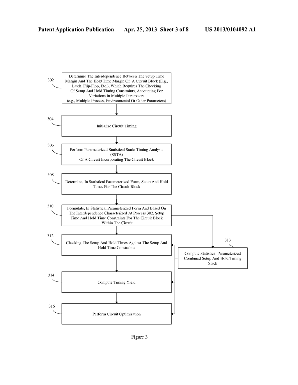 METHOD, SYSTEM AND PROGRAM STORAGE DEVICE FOR PERFORMING A PARAMETERIZED     STATISTICAL STATIC TIMING ANALYSIS (SSTA) OF AN INTEGRATED CIRCUIT TAKING     INTO ACCOUNT SETUP AND HOLD MARGIN INTERDEPENDENCE - diagram, schematic, and image 04