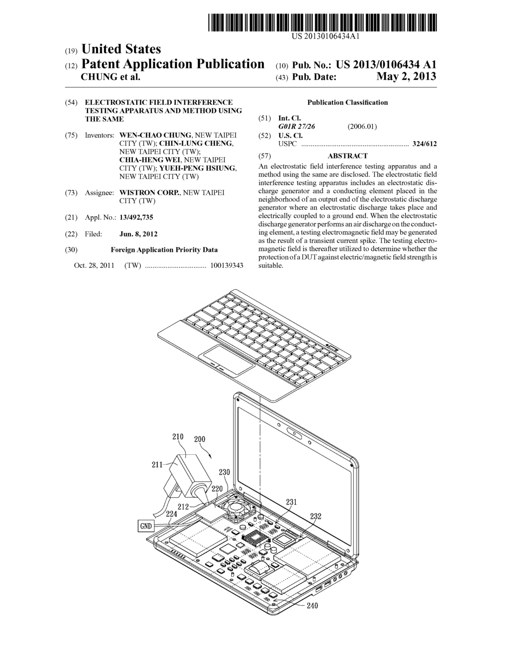 ELECTROSTATIC FIELD INTERFERENCE TESTING APPARATUS AND METHOD USING THE     SAME - diagram, schematic, and image 01