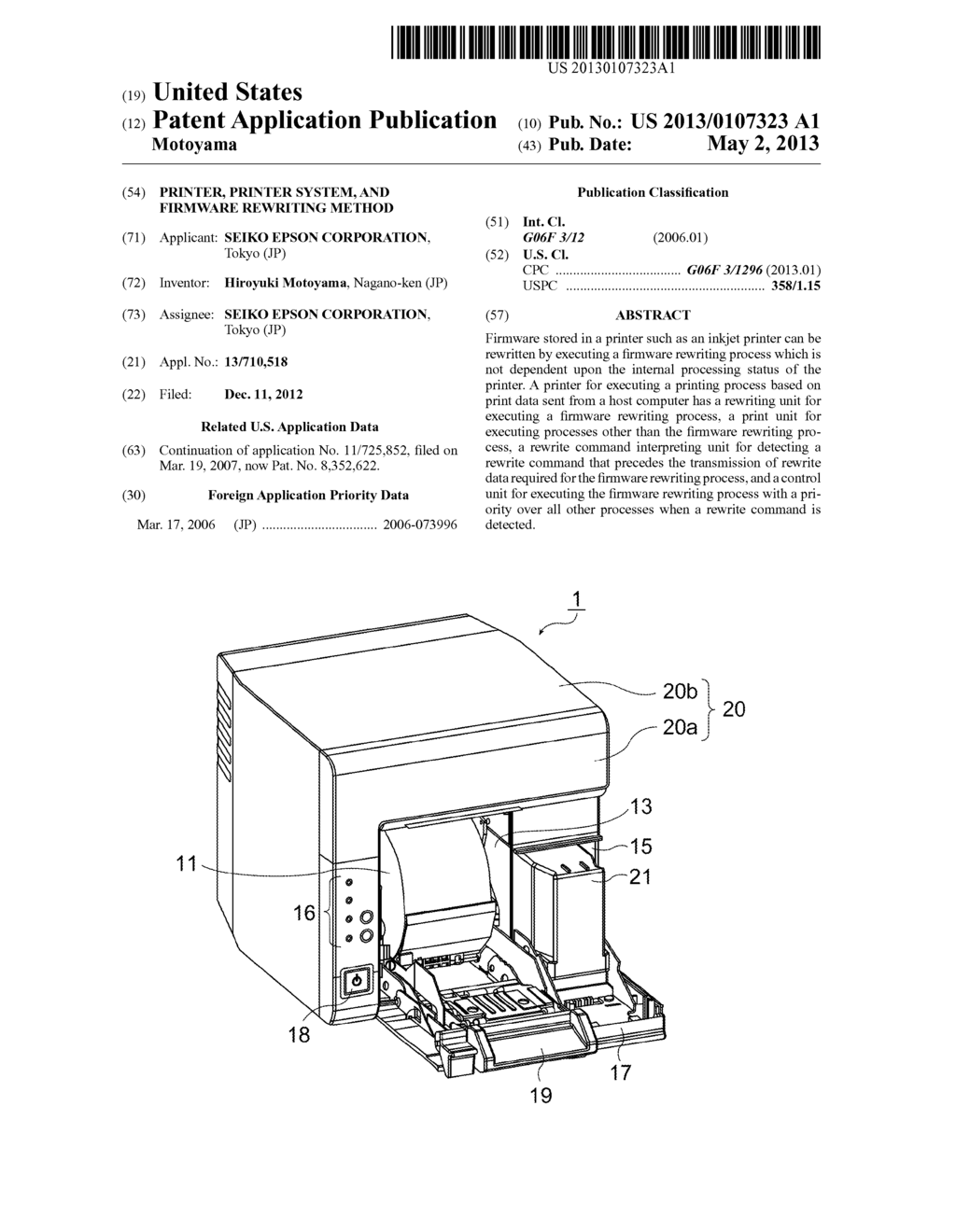 Printer, Printer System, and Firmware Rewriting Method - diagram, schematic, and image 01