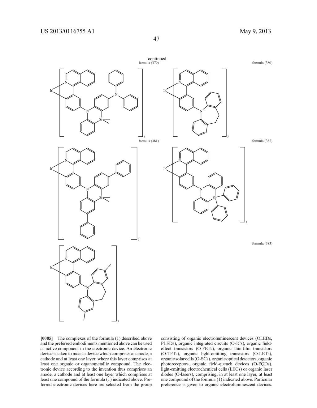 METAL COMPLEXES WITH ORGANIC LIGANDS AND USE THEREOF IN OLEDS - diagram, schematic, and image 48