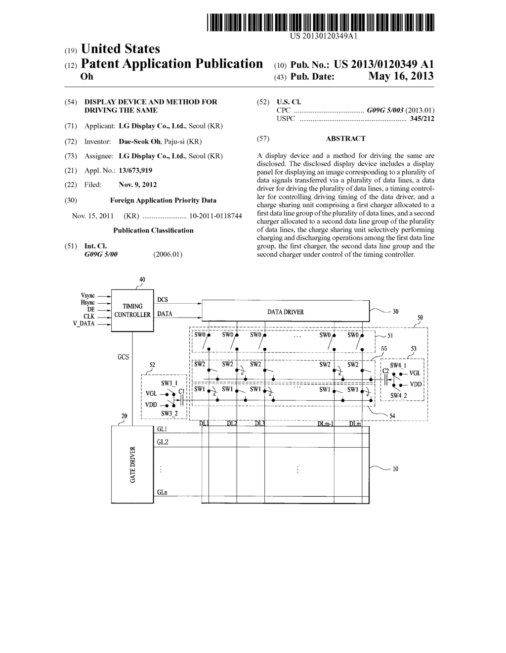 DISPLAY DEVICE AND METHOD FOR DRIVING THE SAME - diagram, schematic, and image 01