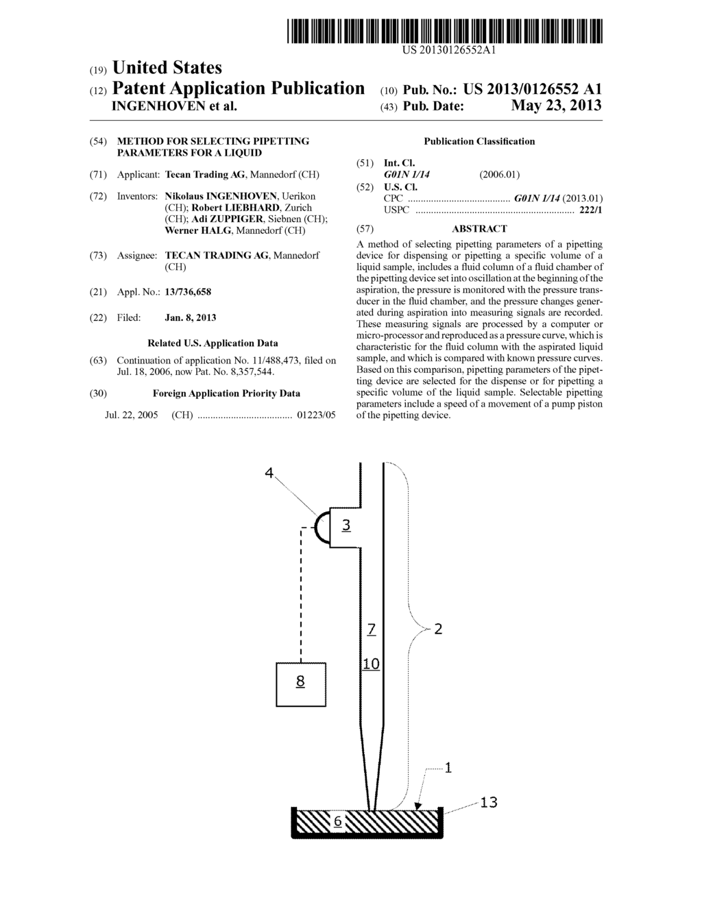 METHOD FOR SELECTING PIPETTING PARAMETERS FOR A LIQUID - diagram, schematic, and image 01