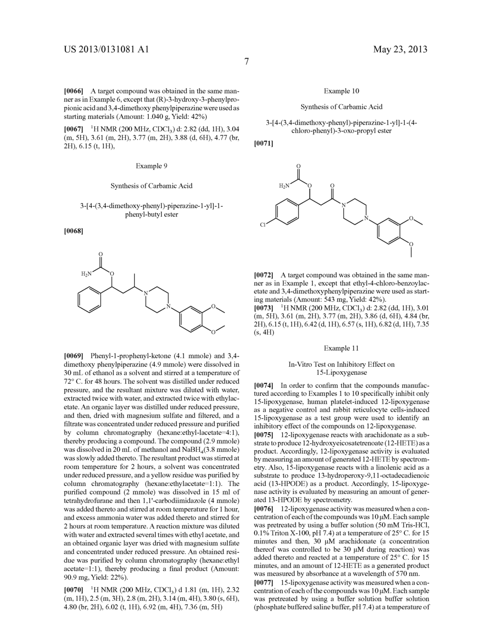 PHARMACEUTICAL COMPOSITIONS INCLUDING CARBAMOYLOXY ARYLALKANOYL     ARYLPIPERAZINE COMPOUND - diagram, schematic, and image 11