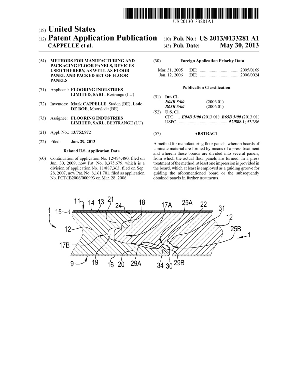 METHODS FOR MANUFACTURING AND PACKAGING FLOOR PANELS, DEVICES USED     THEREBY, AS WELL AS FLOOR PANEL AND PACKED SET OF FLOOR PANELS - diagram, schematic, and image 01