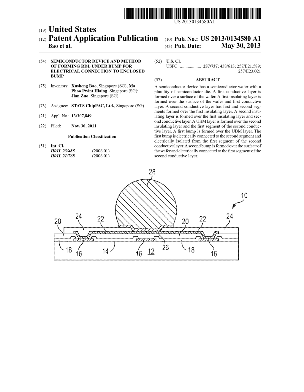 Semiconductor Device and Method of Forming RDL Under Bump for Electrical     Connection to Enclosed Bump - diagram, schematic, and image 01