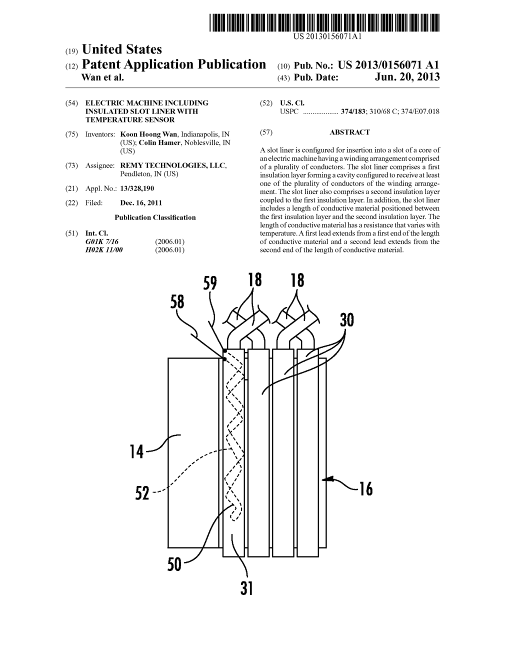 Electric Machine Including Insulated Slot Liner With Temperature Sensor - diagram, schematic, and image 01