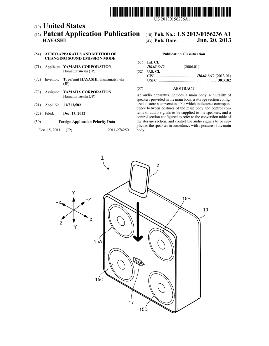 Audio Apparatus and Method of Changing Sound Emission Mode - diagram, schematic, and image 01