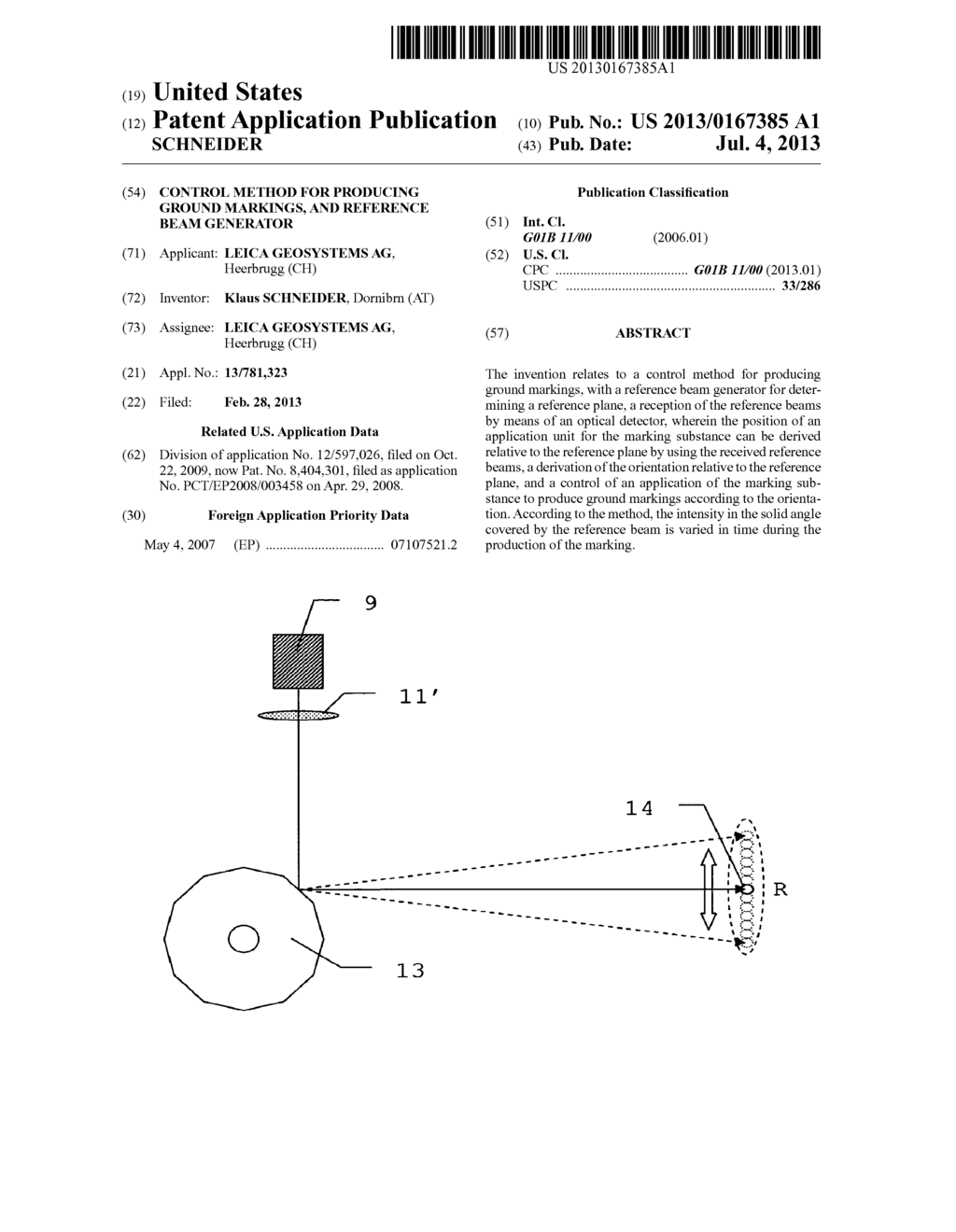 CONTROL METHOD FOR PRODUCING GROUND MARKINGS, AND REFERENCE BEAM GENERATOR - diagram, schematic, and image 01