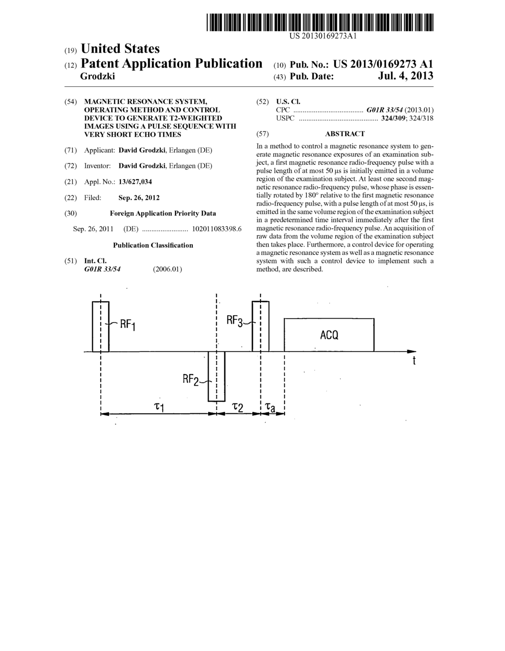 MAGNETIC RESONANCE SYSTEM, OPERATING METHOD AND CONTROL DEVICE TO GENERATE     T2-WEIGHTED IMAGES USING A PULSE SEQUENCE WITH VERY SHORT ECHO TIMES - diagram, schematic, and image 01