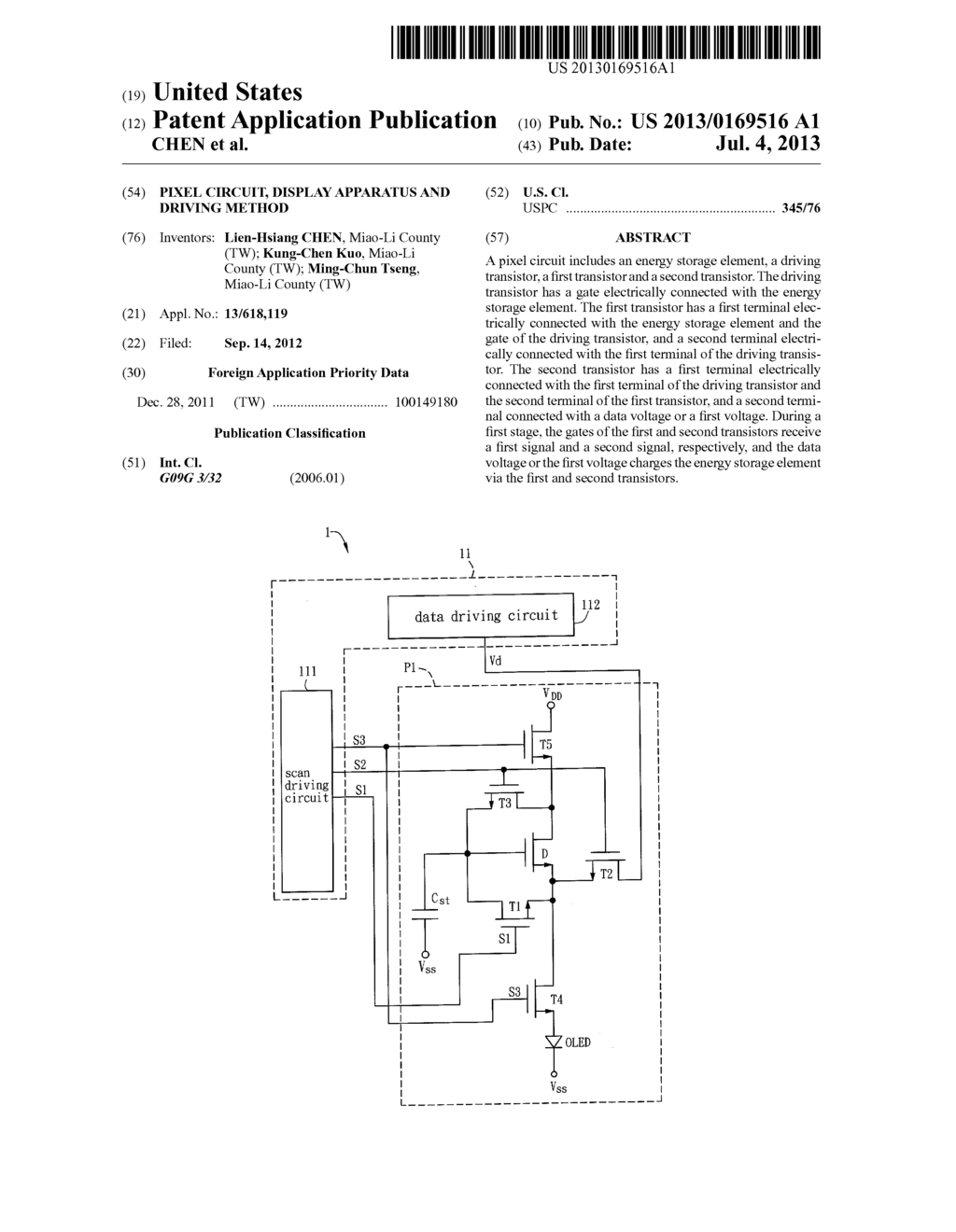 PIXEL CIRCUIT, DISPLAY APPARATUS AND DRIVING METHOD - diagram, schematic, and image 01