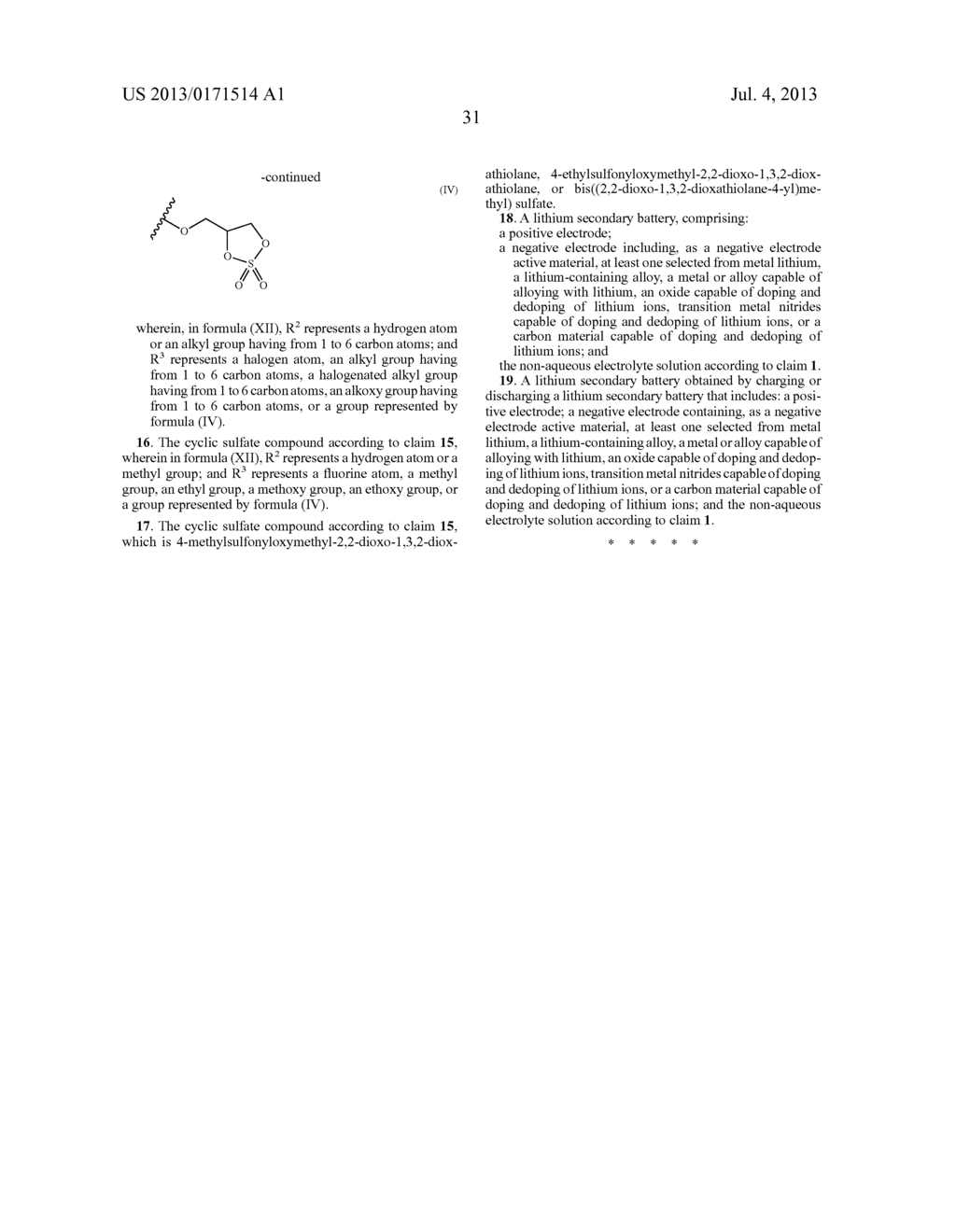 CYCLIC SULFATE COMPOUND, NON-AQUEOUS ELECTROLYTE SOLUTION CONTAINING SAME,     AND LITHIUM SECONDARY BATTERY - diagram, schematic, and image 33