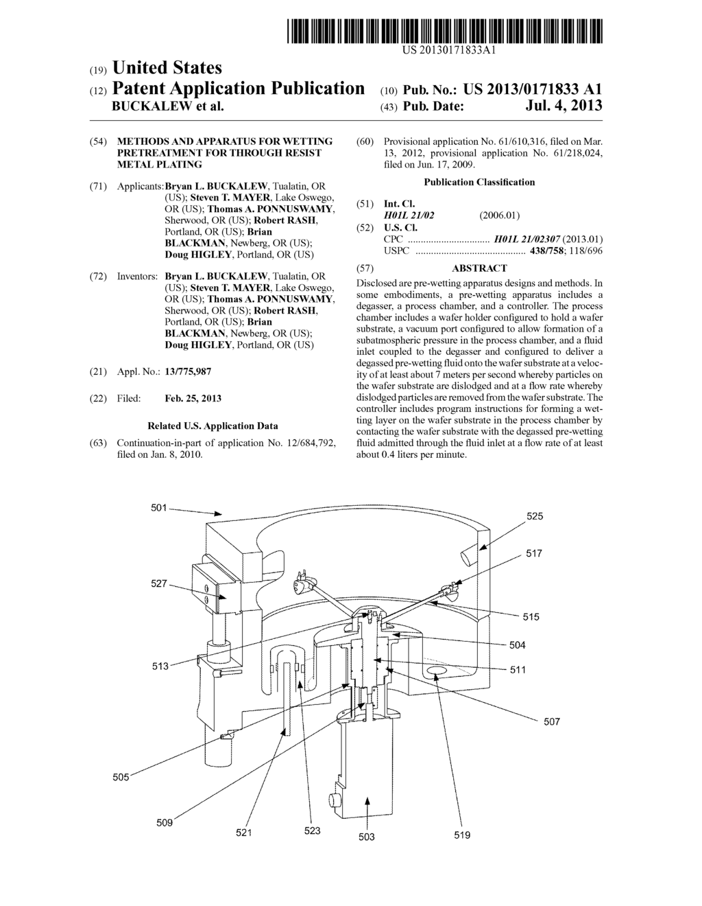 METHODS AND APPARATUS FOR WETTING PRETREATMENT FOR THROUGH RESIST METAL     PLATING - diagram, schematic, and image 01