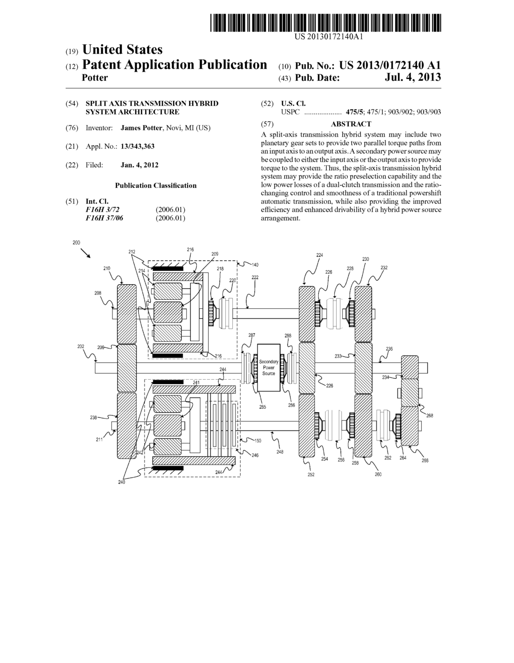 SPLIT AXIS TRANSMISSION HYBRID SYSTEM ARCHITECTURE - diagram, schematic, and image 01