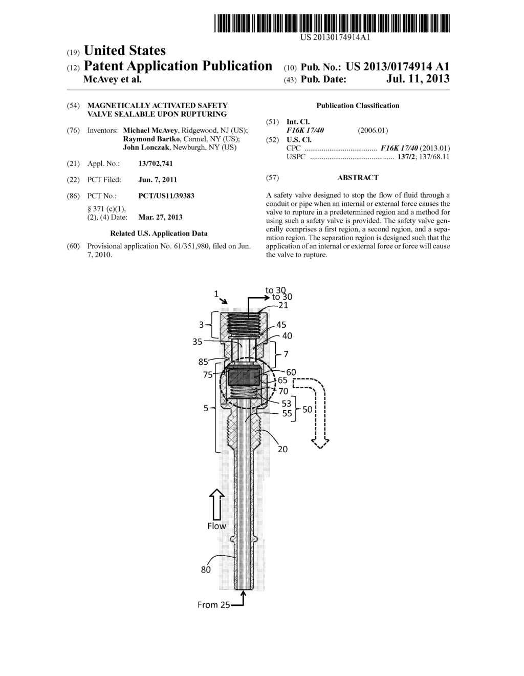 Magnetically Activated Safety Valve Sealable Upon Rupturing - diagram, schematic, and image 01