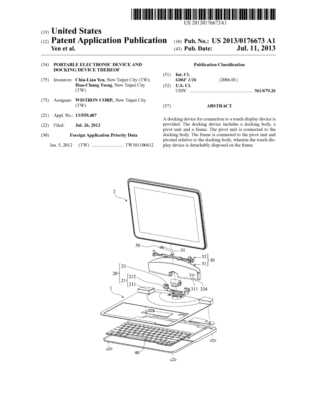 PORTABLE ELECTRONIC DEVICE AND DOCKING DEVICE THEREOF - diagram, schematic, and image 01