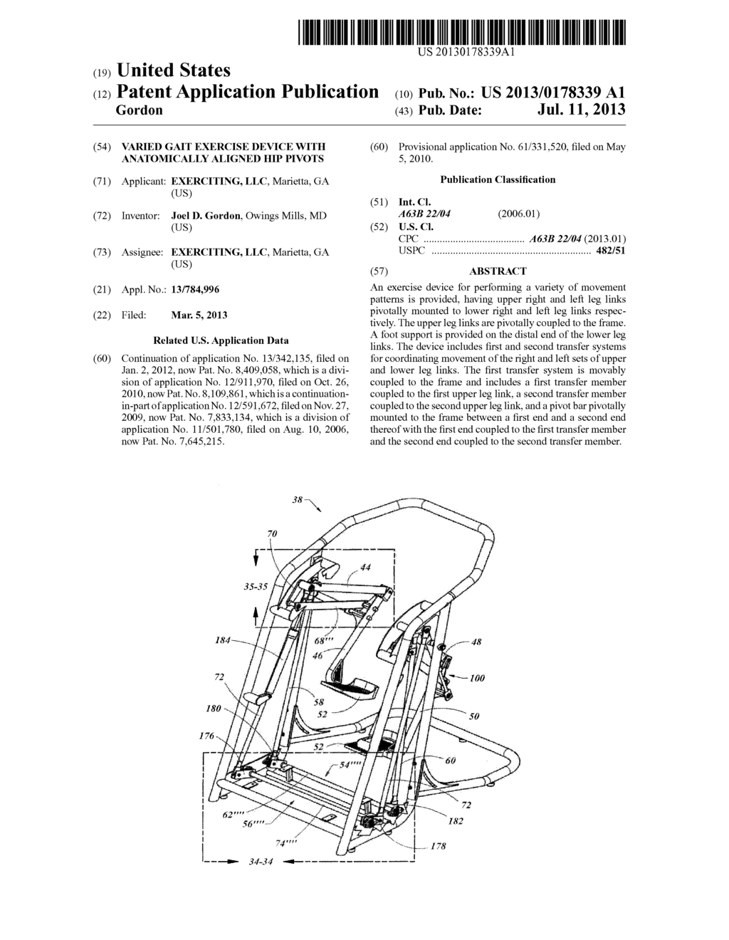 VARIED GAIT EXERCISE DEVICE WITH ANATOMICALLY ALIGNED HIP PIVOTS - diagram, schematic, and image 01