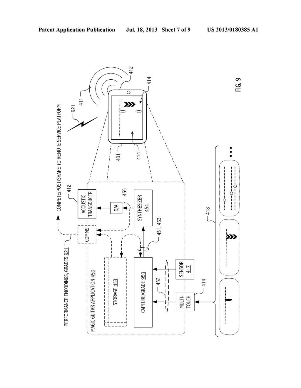 SYNTHETIC MULTI-STRING MUSICAL INSTRUMENT WITH SCORE CODED PERFORMANCE     EFFECT CUES AND/OR CHORD SOUNDING GESTURE CAPTURE - diagram, schematic, and image 08