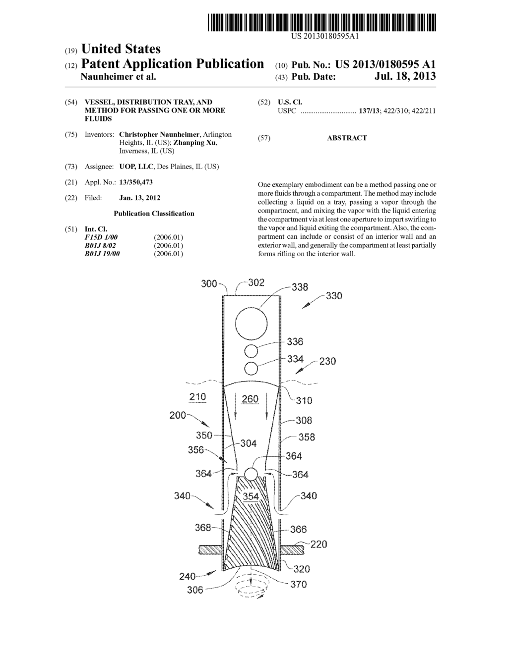 VESSEL, DISTRIBUTION TRAY, AND METHOD FOR PASSING ONE OR MORE FLUIDS - diagram, schematic, and image 01