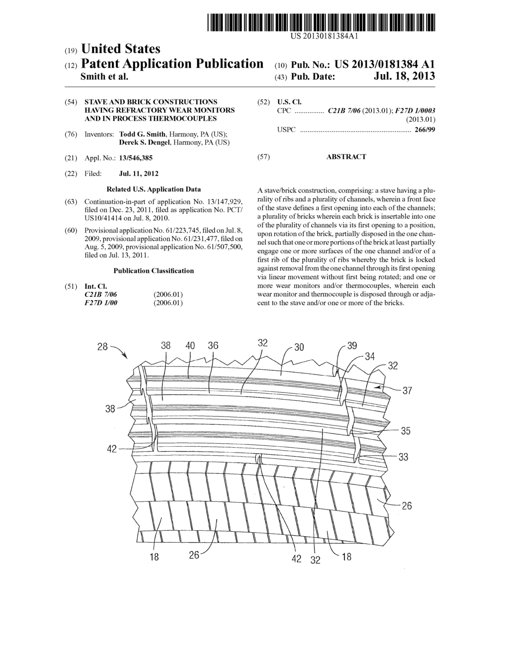 STAVE AND BRICK CONSTRUCTIONS HAVING REFRACTORY WEAR MONITORS AND IN     PROCESS THERMOCOUPLES - diagram, schematic, and image 01