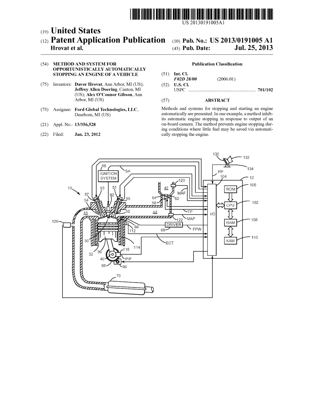 METHOD AND SYSTEM FOR OPPORTUNISTICALLY AUTOMATICALLY STOPPING AN ENGINE     OF A VEHICLE - diagram, schematic, and image 01