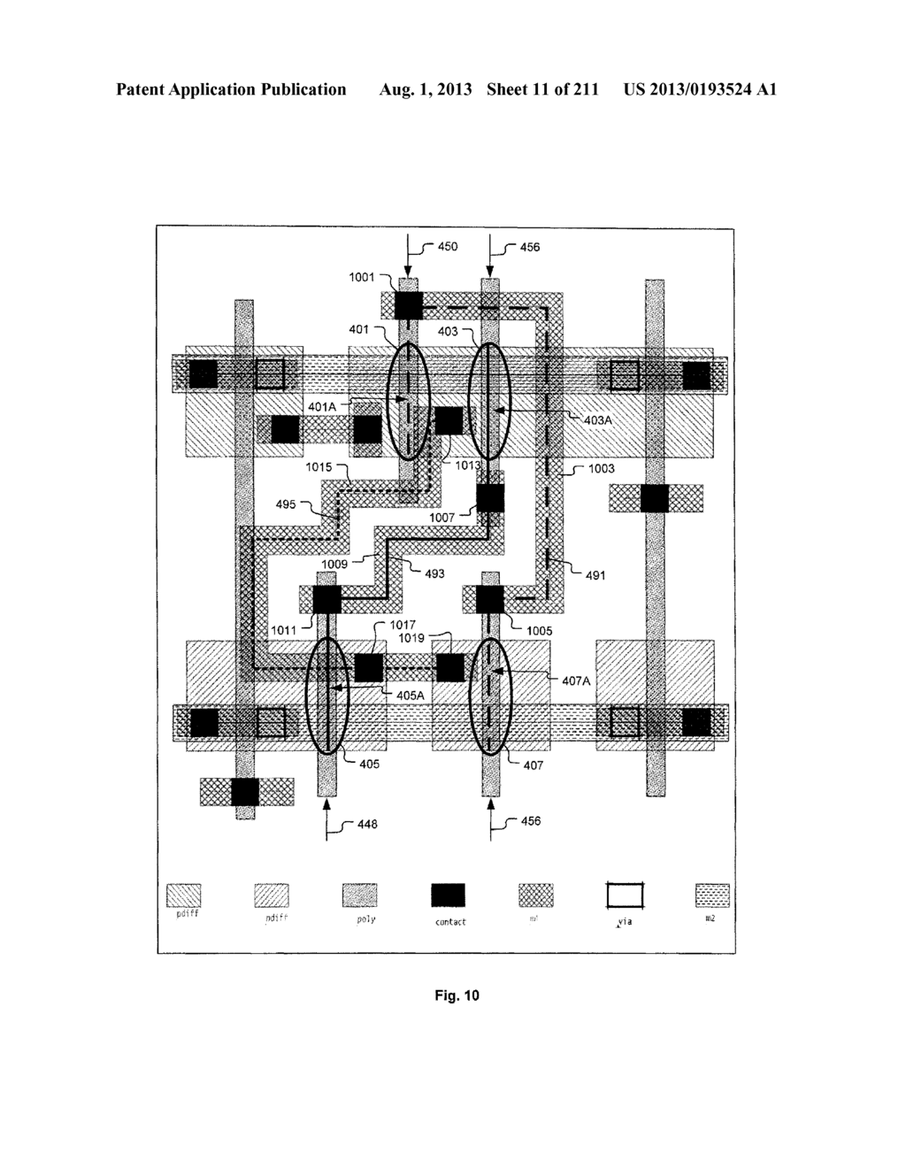 Cross-Coupled Transistor Circuit Having Diffusion Regions of Common Node     on Opposing Sides of Same Gate Electrode Track and Gate Node Connection     Through Single Interconnect Layer - diagram, schematic, and image 12