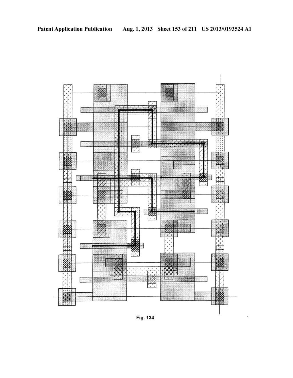 Cross-Coupled Transistor Circuit Having Diffusion Regions of Common Node     on Opposing Sides of Same Gate Electrode Track and Gate Node Connection     Through Single Interconnect Layer - diagram, schematic, and image 154