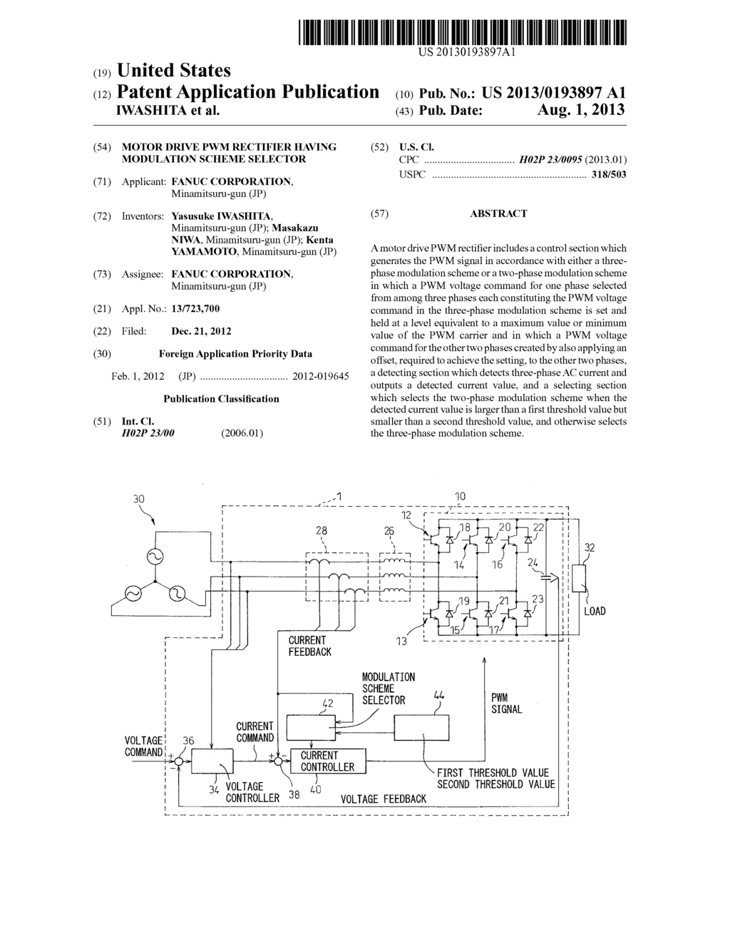 MOTOR DRIVE PWM RECTIFIER HAVING MODULATION SCHEME SELECTOR - diagram, schematic, and image 01