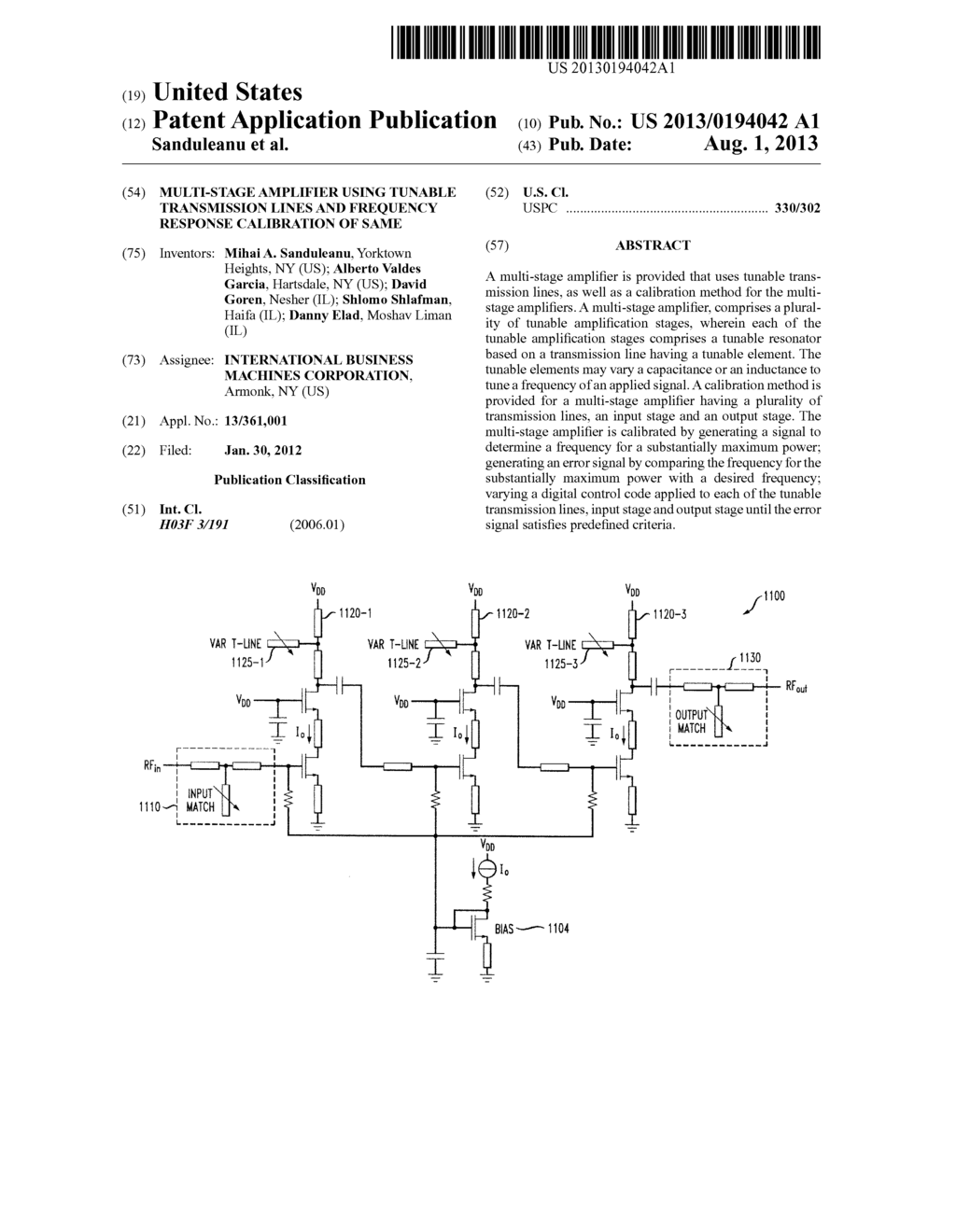 Multi-Stage Amplifier Using Tunable Transmission Lines and Frequency     Response Calibration of Same - diagram, schematic, and image 01