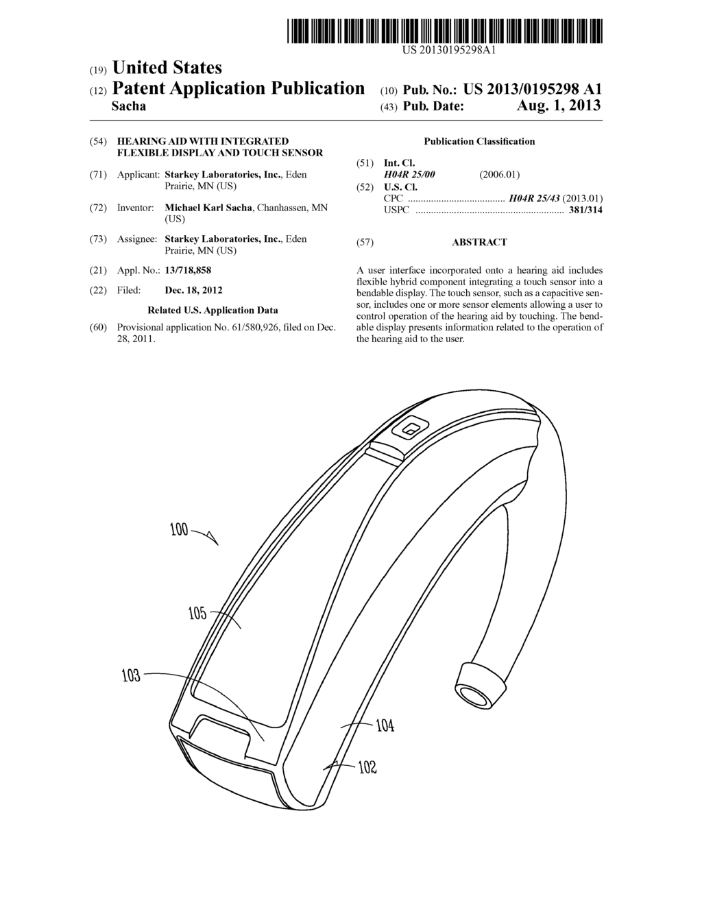 HEARING AID WITH INTEGRATED FLEXIBLE DISPLAY AND TOUCH SENSOR - diagram, schematic, and image 01