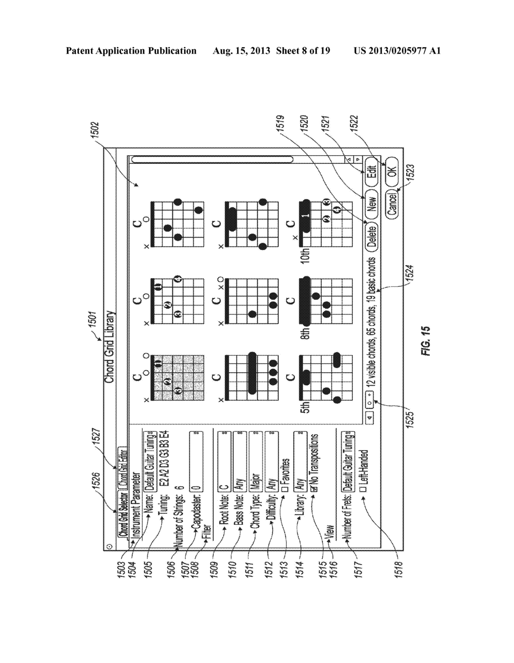 SYSTEM AND METHOD TO GENERATE AND MANIPULATE STRING-INSTRUMENT CHORD GRIDS     IN A DIGITAL AUDIO WORKSTATION - diagram, schematic, and image 09