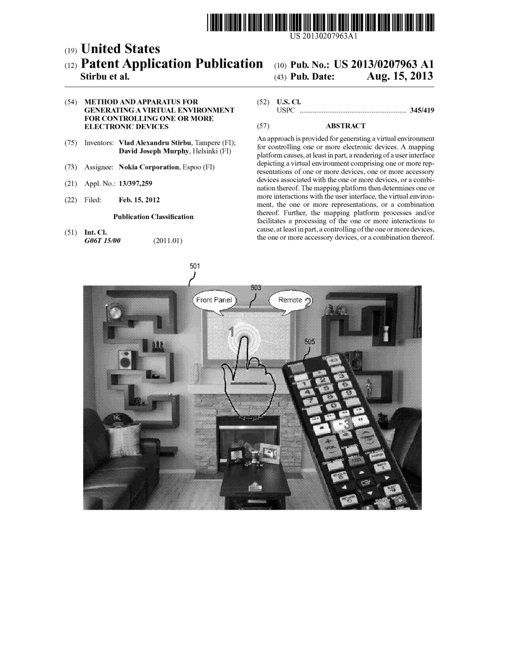 METHOD AND APPARATUS FOR GENERATING A VIRTUAL ENVIRONMENT FOR CONTROLLING     ONE OR MORE ELECTRONIC DEVICES - diagram, schematic, and image 01