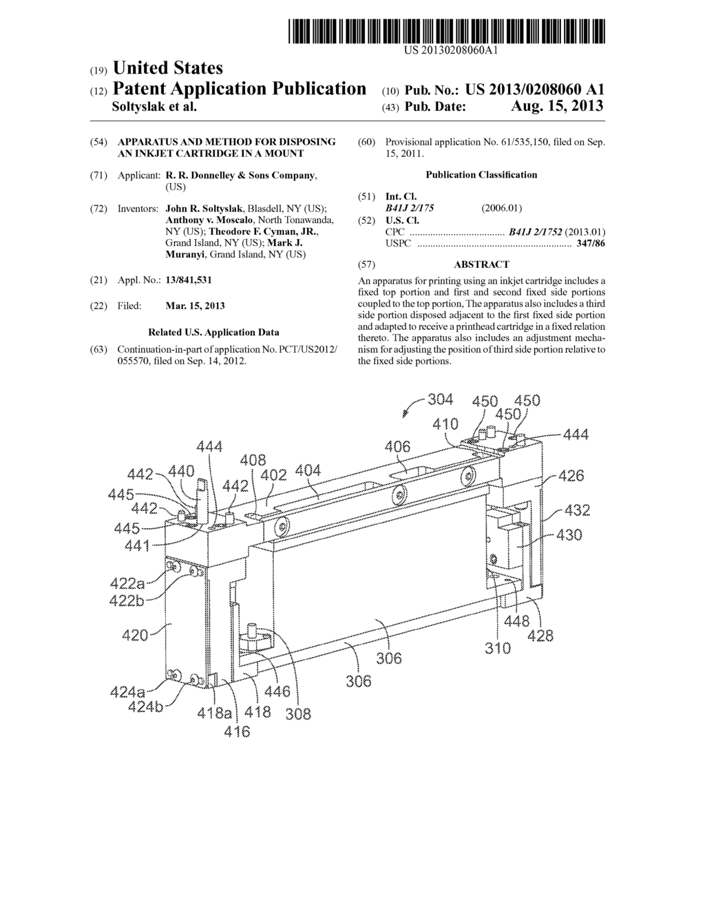 APPARATUS AND METHOD FOR DISPOSING AN INKJET CARTRIDGE IN A MOUNT - diagram, schematic, and image 01