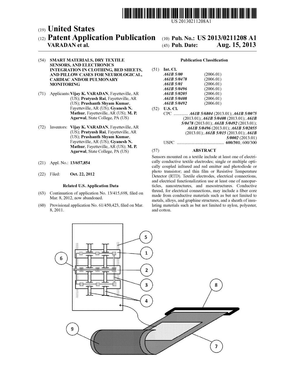 SMART MATERIALS, DRY TEXTILE SENSORS, AND ELECTRONICS INTEGRATION IN     CLOTHING, BED SHEETS, AND PILLOW CASES FOR NEUROLOGICAL, CARDIAC AND/OR     PULMONARY MONITORING - diagram, schematic, and image 01