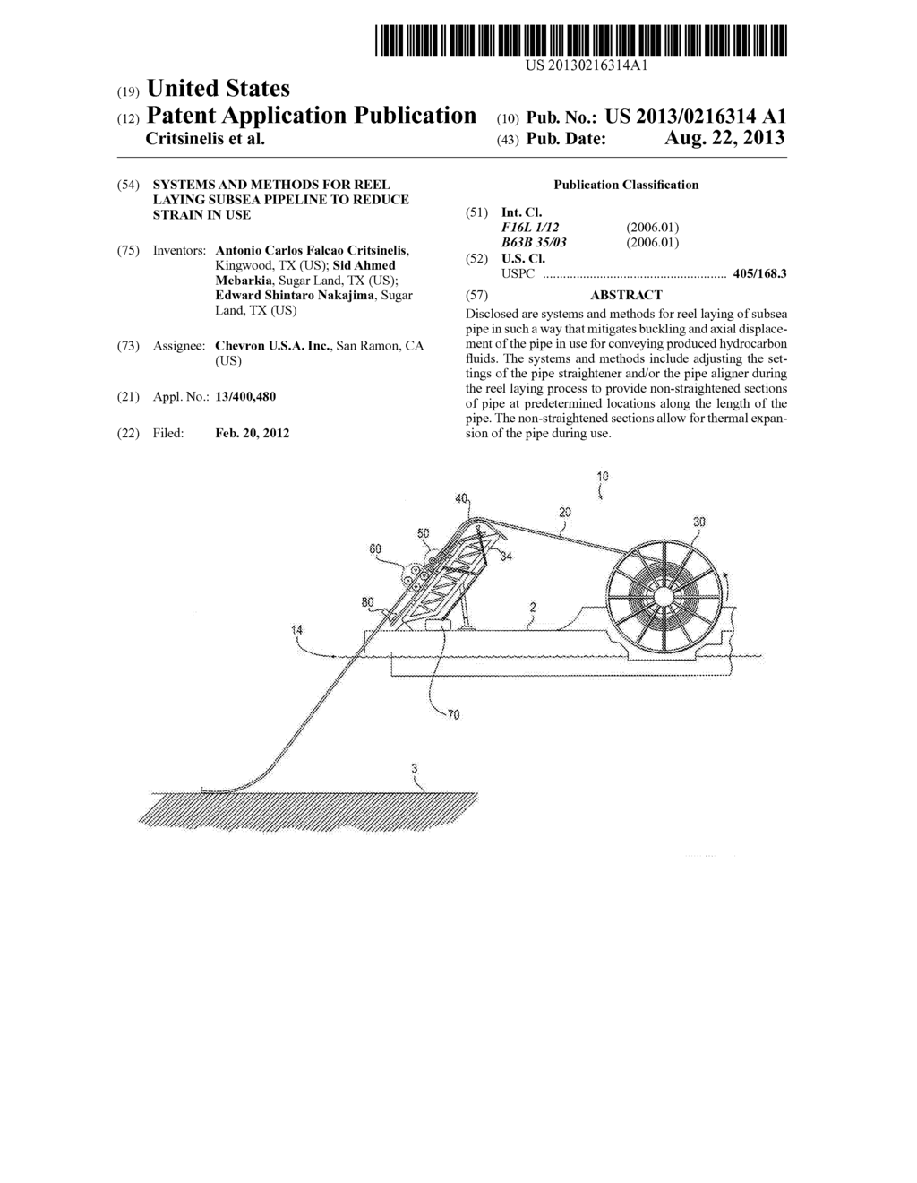 SYSTEMS AND METHODS FOR REEL LAYING SUBSEA PIPELINE TO REDUCE STRAIN IN     USE - diagram, schematic, and image 01