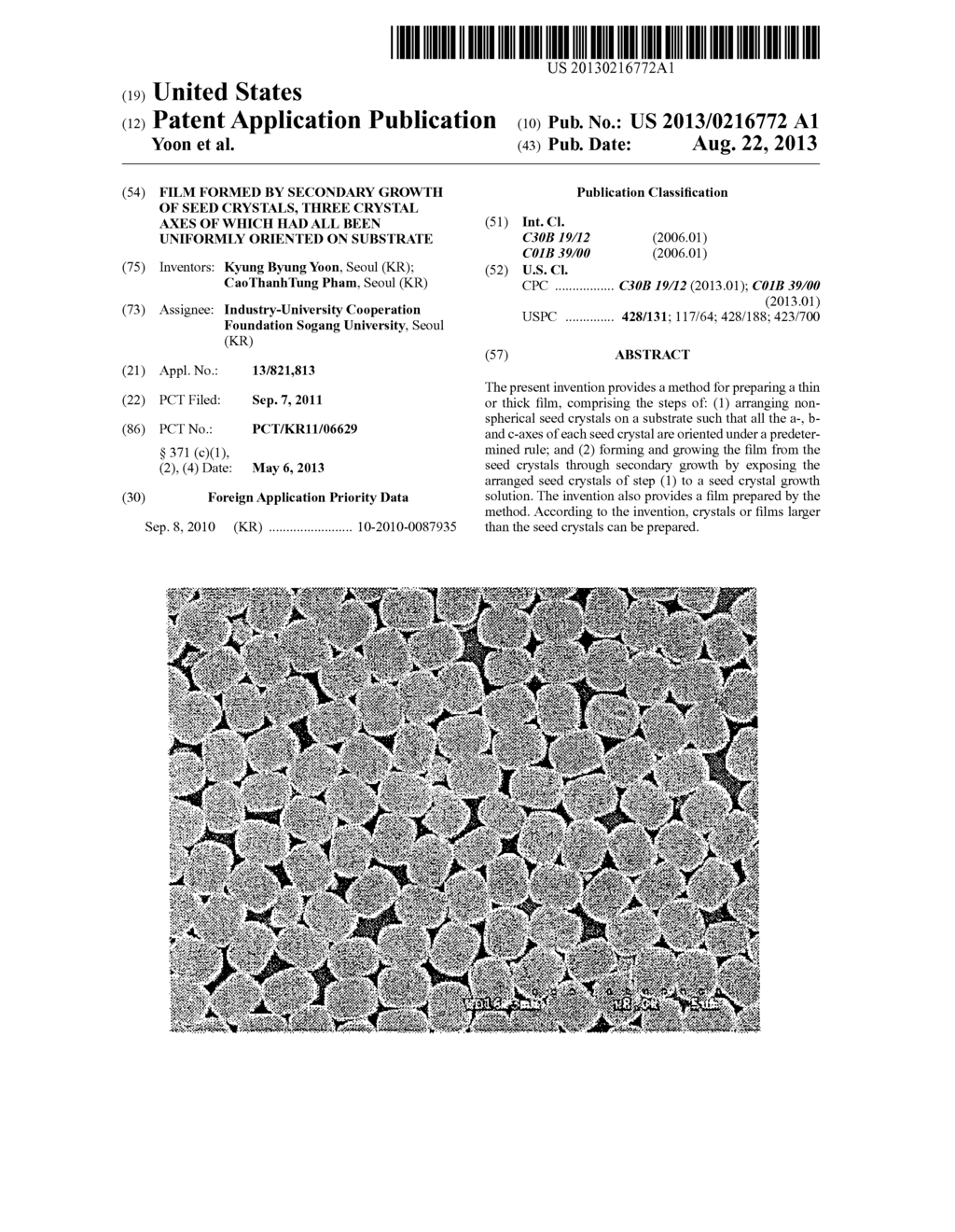 FILM FORMED BY SECONDARY GROWTH OF SEED CRYSTALS, THREE CRYSTAL AXES OF     WHICH HAD ALL BEEN UNIFORMLY ORIENTED ON SUBSTRATE - diagram, schematic, and image 01