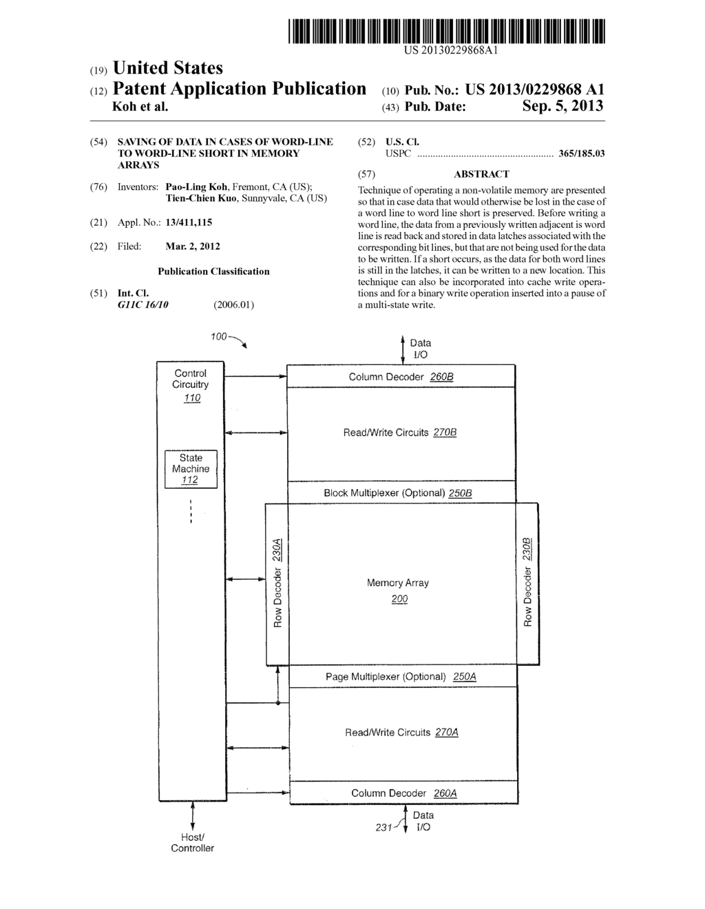 Saving of Data in Cases of Word-Line to Word-Line Short in Memory Arrays - diagram, schematic, and image 01