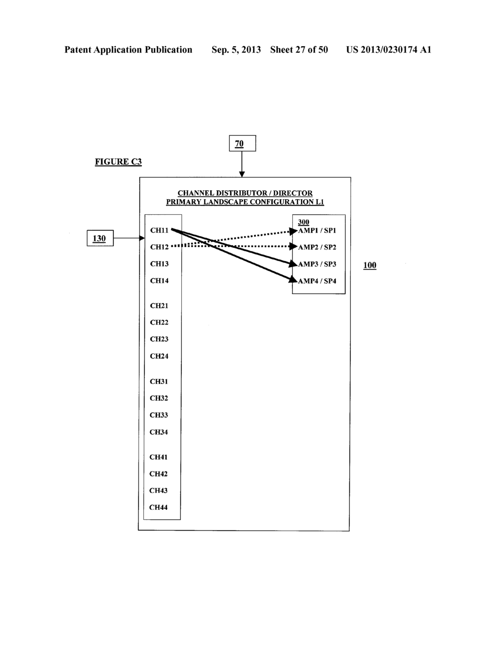 ELECTRONIC-ACOUSTIC DEVICE FEATURING A PLURALITY OF INPUT SIGNALS BEING     APPLIED IN VARIOUS COMBINATIONS TO A LOUDSPEAKER ARRAY - diagram, schematic, and image 28