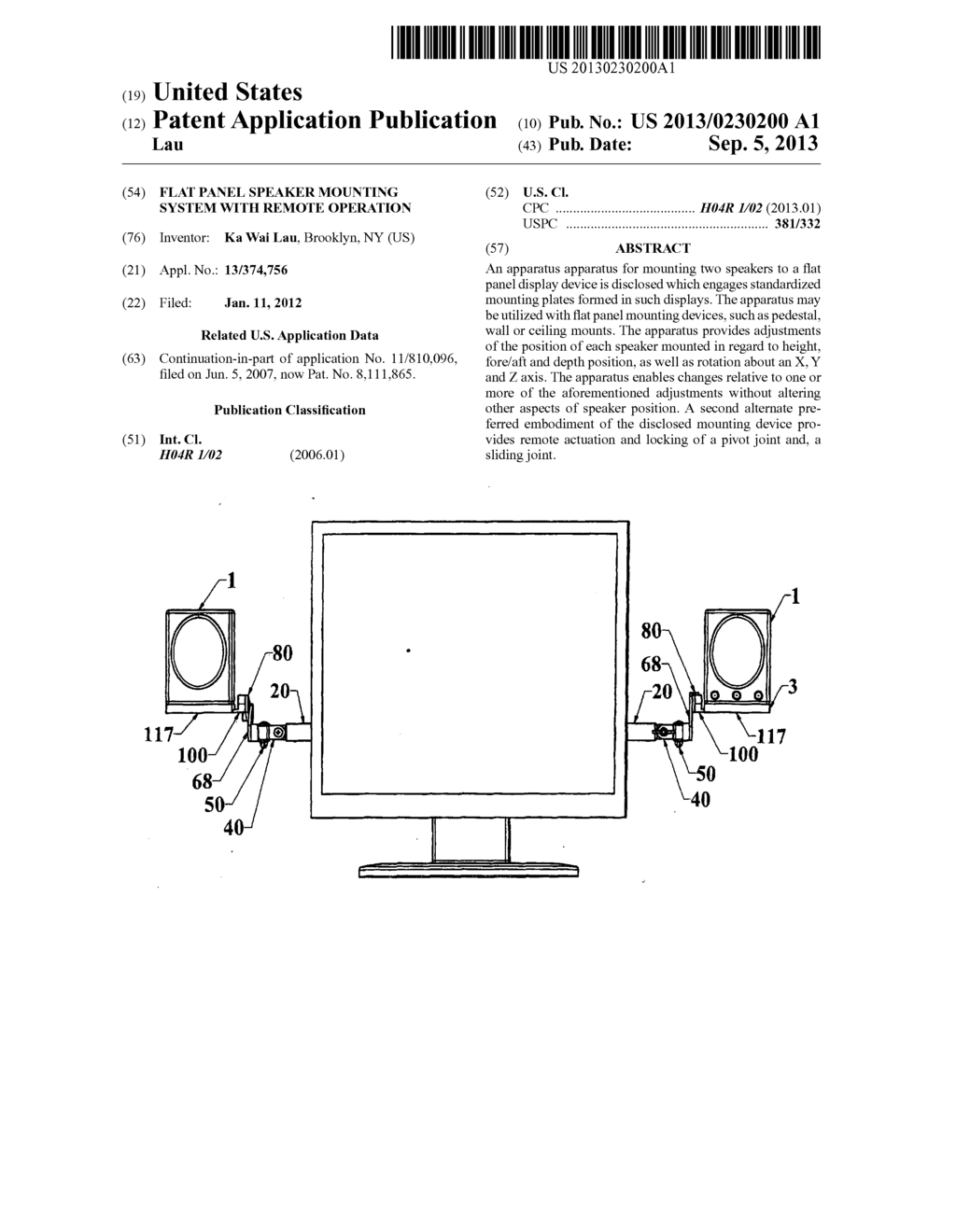 Flat panel speaker mounting system with remote operation - diagram, schematic, and image 01