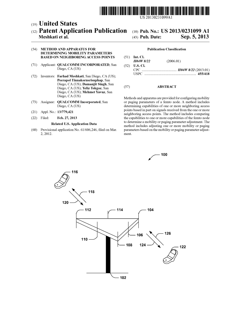 METHOD AND APPARATUS FOR DETERMINING MOBILITY PARAMETERS BASED ON     NEIGHBORING ACCESS POINTS - diagram, schematic, and image 01