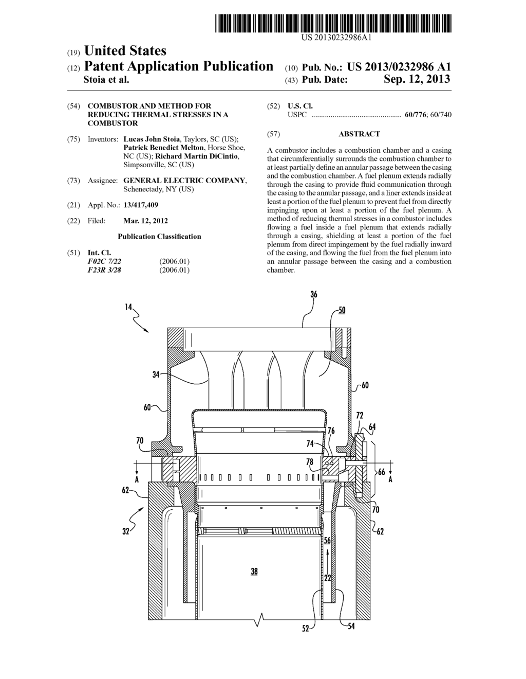 COMBUSTOR AND METHOD FOR REDUCING THERMAL STRESSES IN A COMBUSTOR - diagram, schematic, and image 01