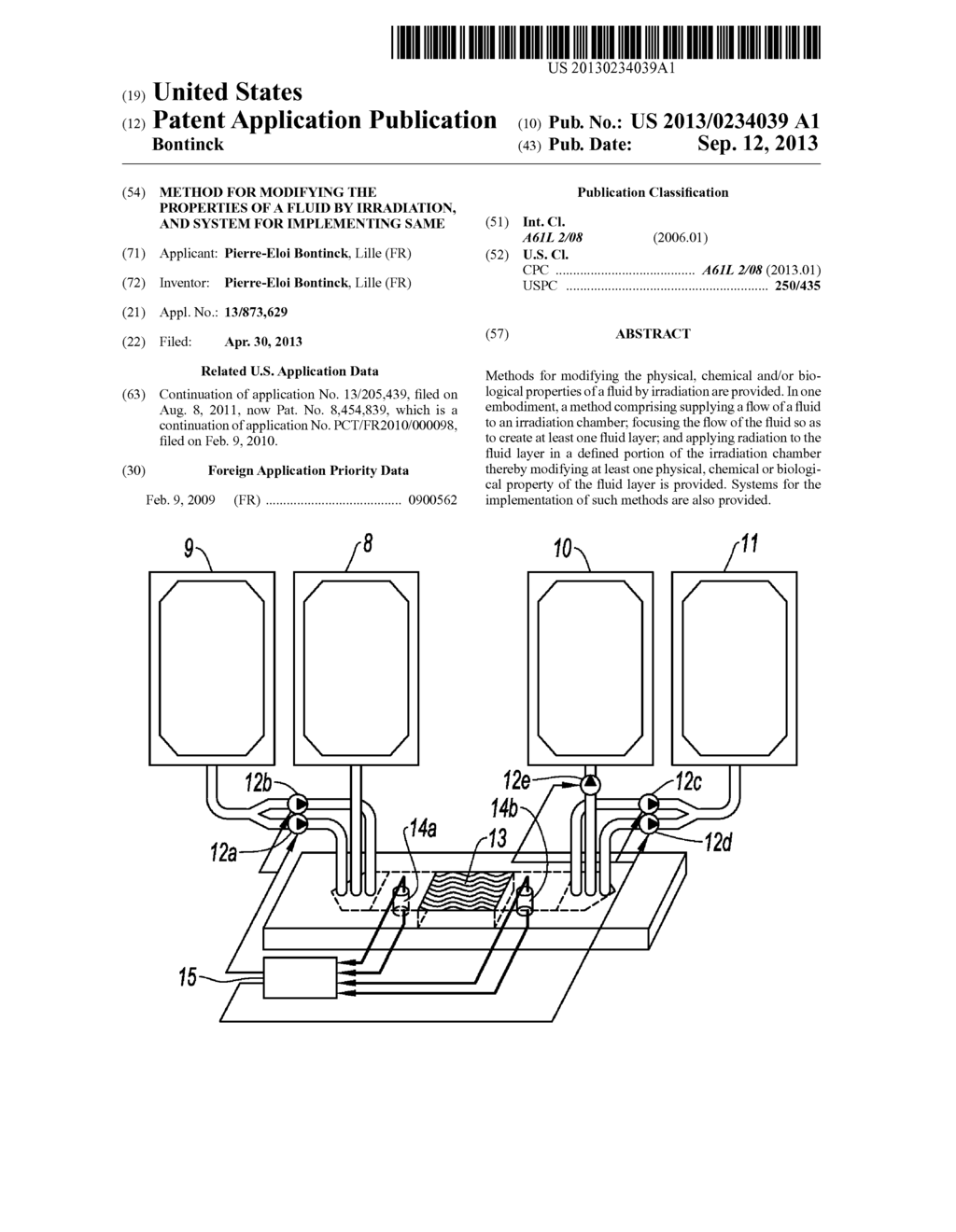 METHOD FOR MODIFYING THE PROPERTIES OF A FLUID BY IRRADIATION, AND SYSTEM     FOR IMPLEMENTING SAME - diagram, schematic, and image 01