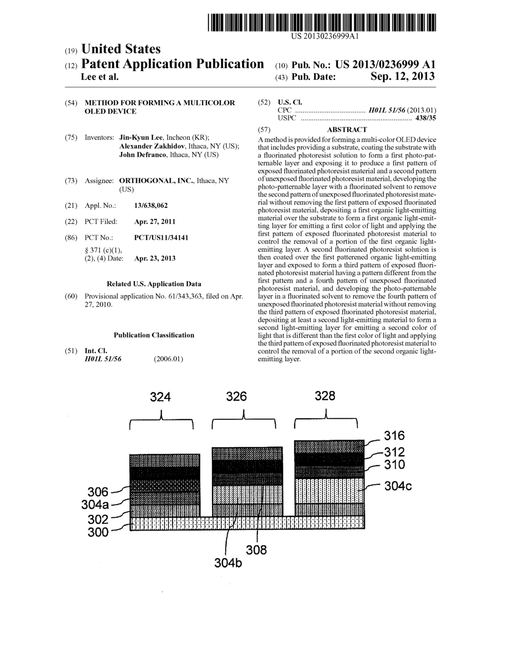 METHOD FOR FORMING A MULTICOLOR OLED DEVICE - diagram, schematic, and image 01