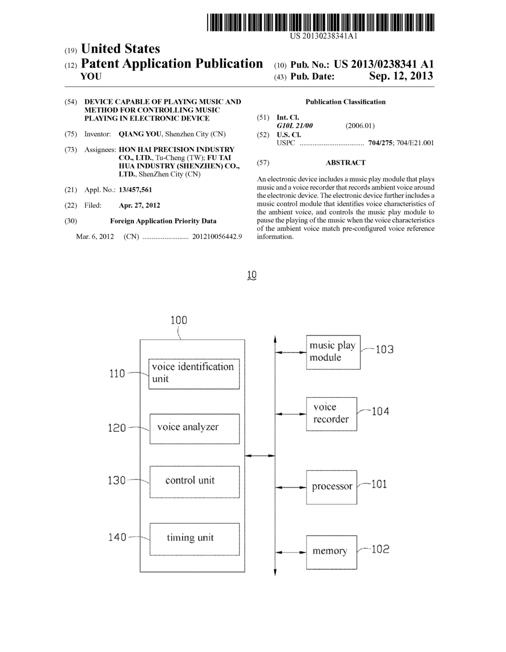 DEVICE CAPABLE OF PLAYING MUSIC AND METHOD FOR CONTROLLING MUSIC PLAYING     IN ELECTRONIC DEVICE - diagram, schematic, and image 01