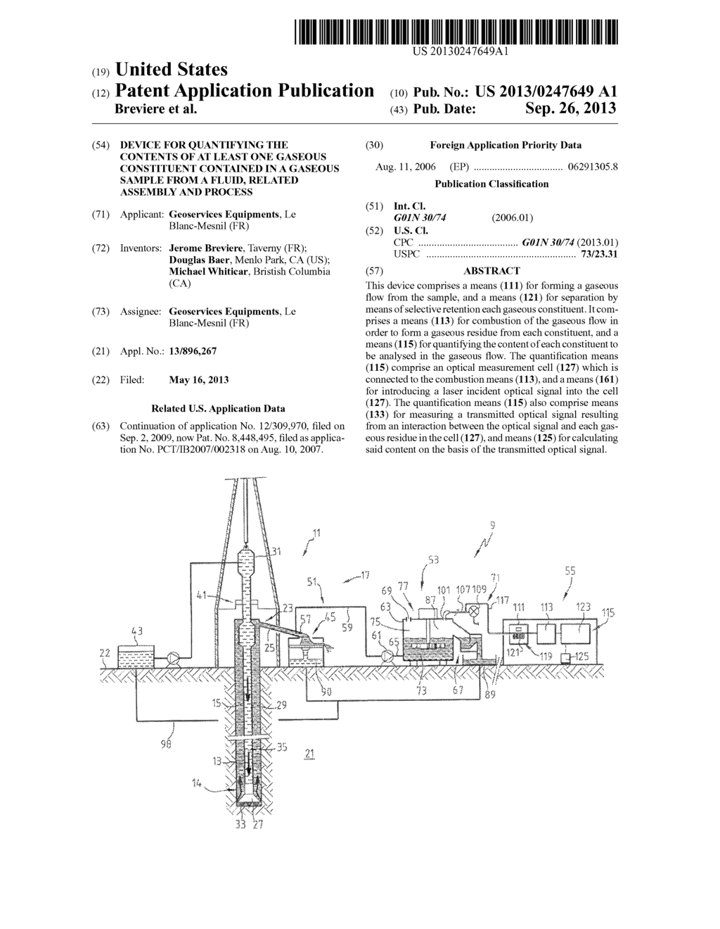 Device for Quantifying The Contents of at Least One Gaseous Constituent     Contained in A Gaseous Sample from A Fluid, Related Assembly and Process - diagram, schematic, and image 01