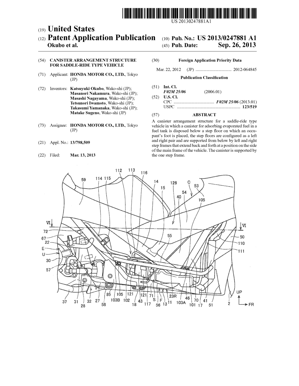 CANISTER ARRANGEMENT STRUCTURE FOR SADDLE-RIDE TYPE VEHICLE - diagram, schematic, and image 01