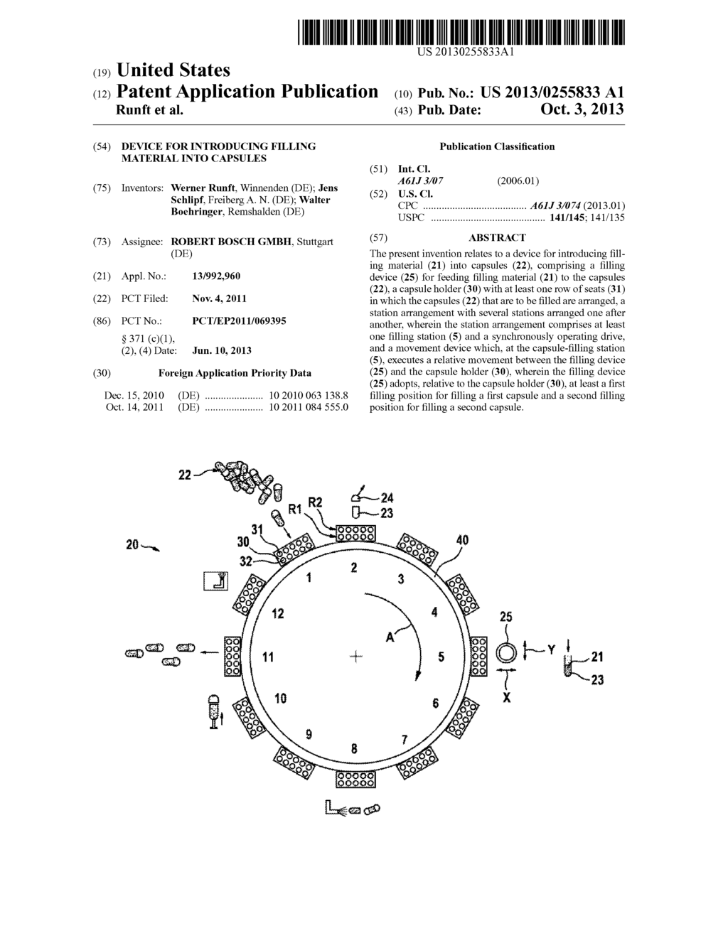 DEVICE FOR INTRODUCING FILLING MATERIAL INTO CAPSULES - diagram, schematic, and image 01